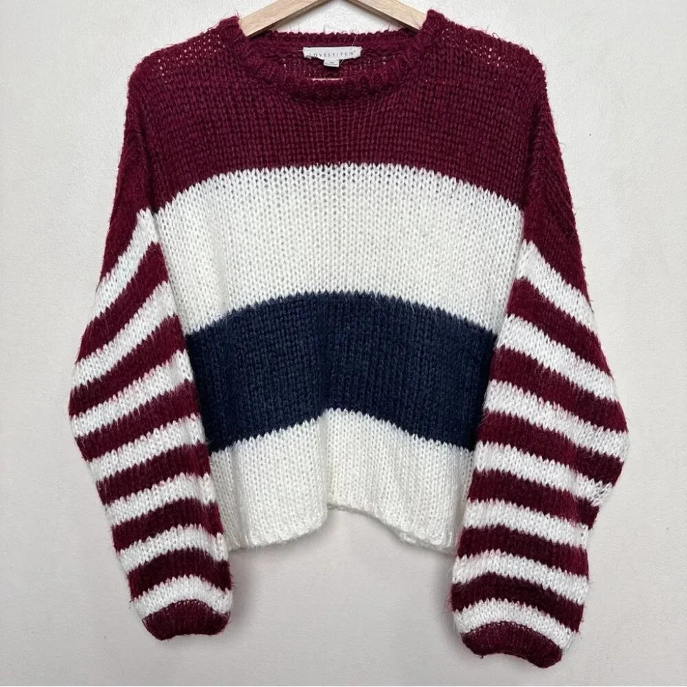 Lovestitch Womens Medium Striped Colorblock Crew Neck Sweater - Picture 4 of 16